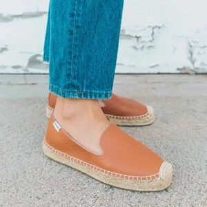 Soludos Leather Espadrille Flats - Cognac